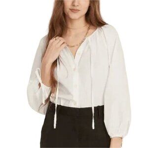 NWT J. Crew Tie Long Sleeve Button-Front 100% Cotton Poplin Top Blouse Women's M